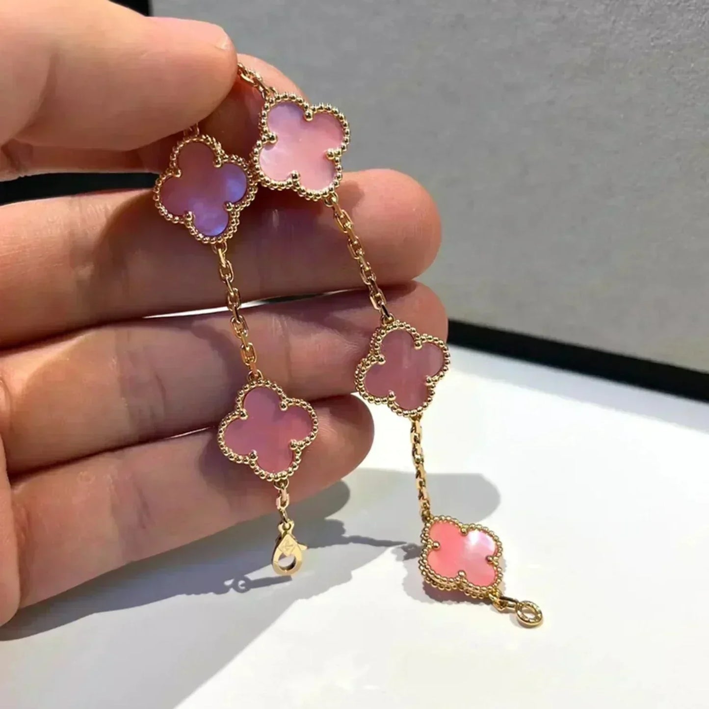 [Glitter Jewelry]CLOVER 5 PINK MOP BRACELET