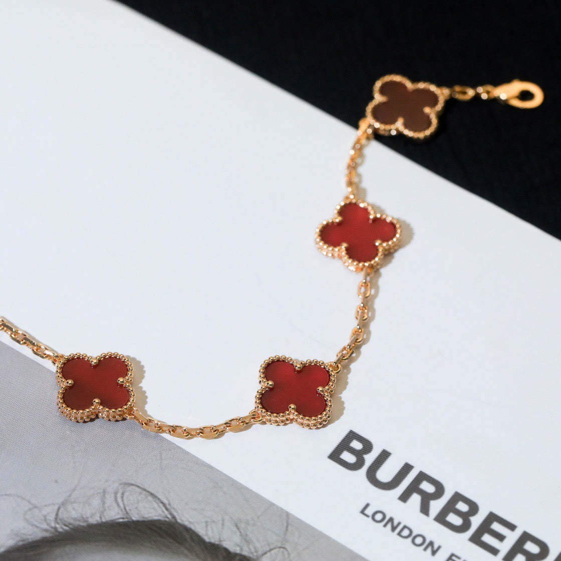 [Glitter Jewelry]CLOVER 5 MOTIFS RED AGATE  BRACELET