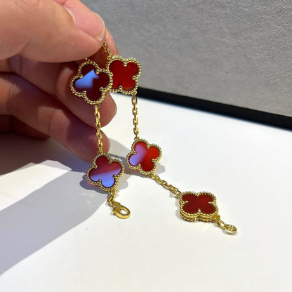 [Glitter Jewelry]CLOVER 5 MOTIFS RED AGATE  BRACELET