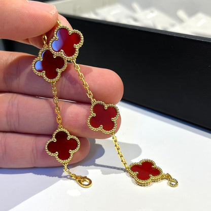 [Glitter Jewelry]CLOVER 5 MOTIFS RED AGATE  BRACELET