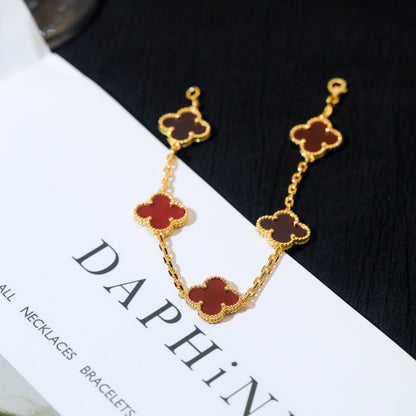 [Glitter Jewelry]CLOVER 5 MOTIFS RED AGATE  BRACELET
