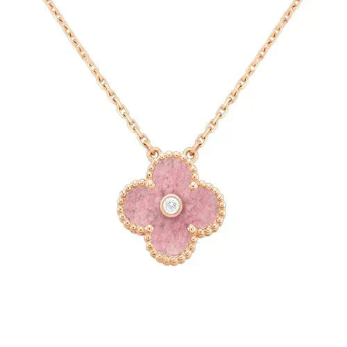 [Glitter Jewelry]CLOVER 15MM DIAMOND RHODONITE NECKLACE