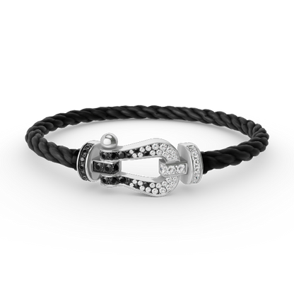 [Glitter Jewelry]FORCE LARGE HORSESHOE BLACK WHITE DIAMOND BRACELET SILVER