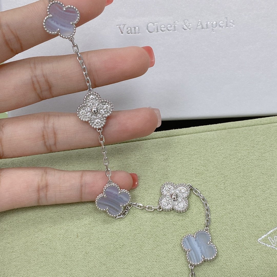 [Glitter Jewelry]CLOVER  5 MOTIF DIAMOND PURPLE CHALCEDONY BRACELET SILVER