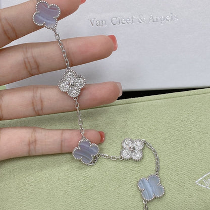 [Glitter Jewelry]CLOVER  5 MOTIF DIAMOND PURPLE CHALCEDONY BRACELET SILVER