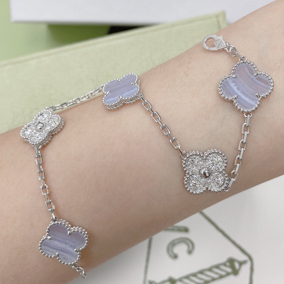 [Glitter Jewelry]CLOVER  5 MOTIF DIAMOND PURPLE CHALCEDONY BRACELET SILVER