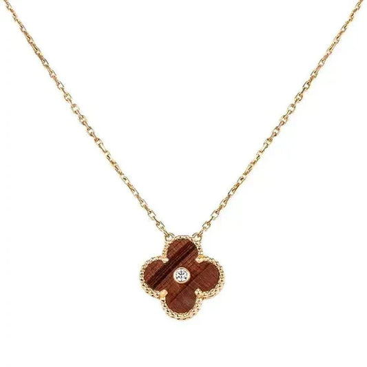[Glitter Jewelry]CLOVER 15MM DIAMOND AND YELLOW TIGER'S EYE AGATE necklace
