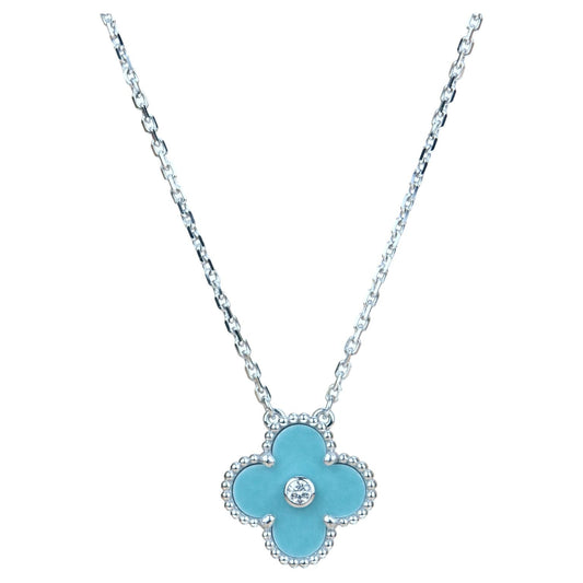 [Glitter Jewelry]CLOVER 15MM DIAMOND SVRES PORCELAIN  NECKLACE SILVER