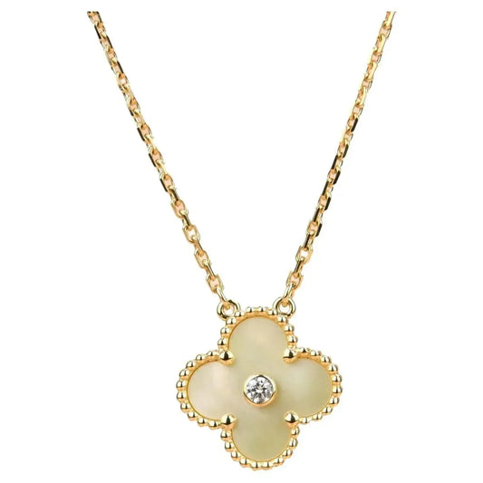[Glitter Jewelry]CLOVER 15MM DIAMOND GOLD MOTHER OF PEARL NECKLACE