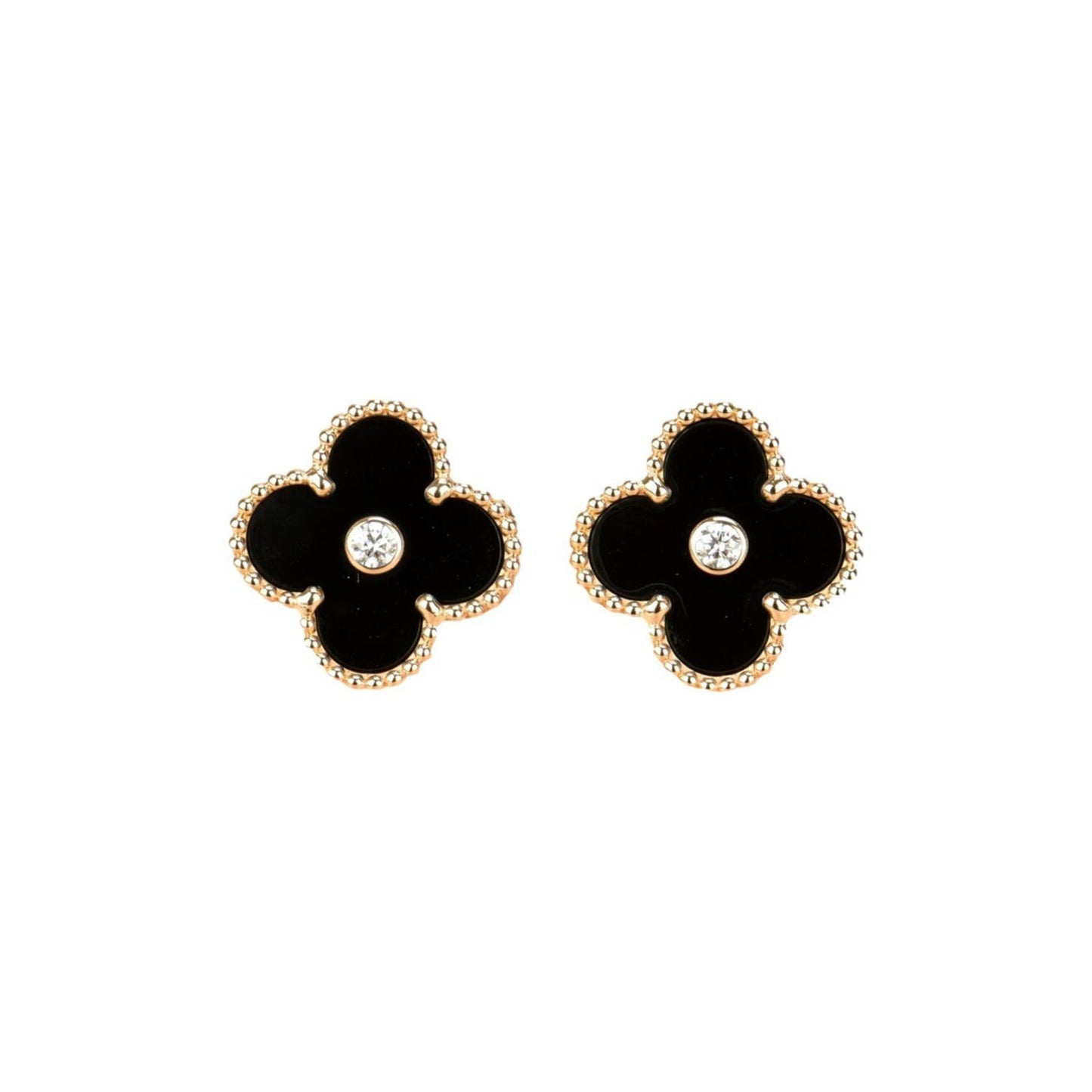 [Glitter Jewelry]CLOVER MEDIUM 1 MOTIFS ONYX DIAMOND EARRINGS