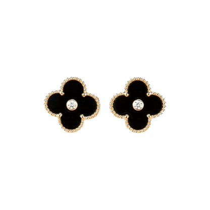 [Glitter Jewelry]CLOVER MEDIUM 1 MOTIFS ONYX DIAMOND EARRINGS