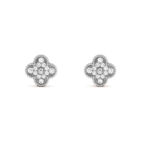 [Glitter Jewelry]CLOVER 1 MOTIFS DIAMOND STUD EARRINGS SILVER