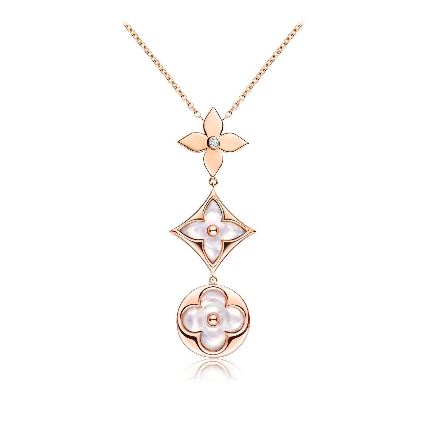 [Glitter Jewelry]COLOR BLOSSOM LARIAT NECKLACE PINK GOLD WHITE MOTHER PEARL AND DIAMOND