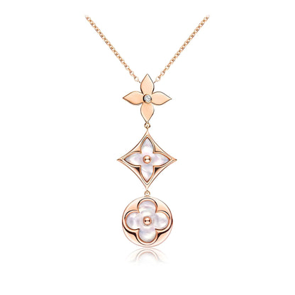 [Glitter Jewelry]COLOR BLOSSOM LARIAT NECKLACE PINK GOLD WHITE MOTHER PEARL AND DIAMOND