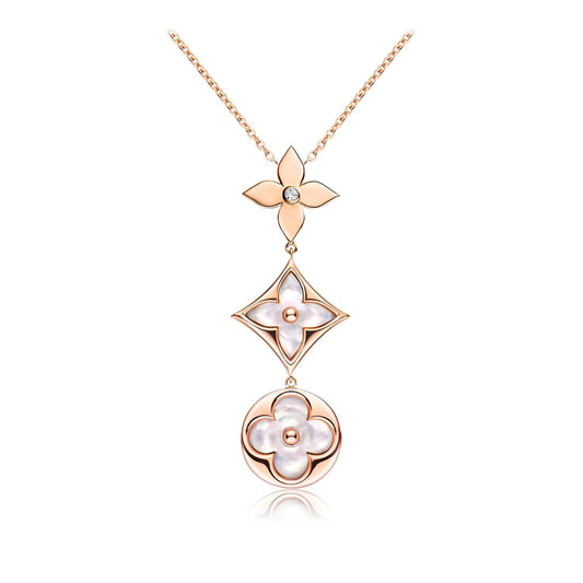 [Glitter Jewelry]COLOR BLOSSOM LARIAT NECKLACE PINK GOLD WHITE MOTHER PEARL AND DIAMOND