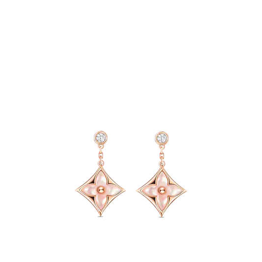 [Glitter Jewelry]DOUBLE STAR PINK GOLD MOP DROP EARRINGS