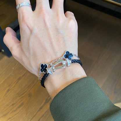 [Glitter Jewelry]CLOVER 5 MOTIF PIETERSITE SILVER BRACELET