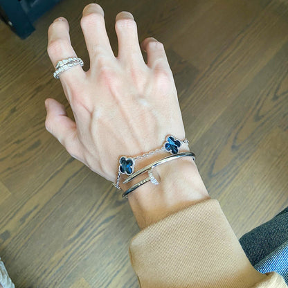 [Glitter Jewelry]CLOVER 5 MOTIF PIETERSITE SILVER BRACELET