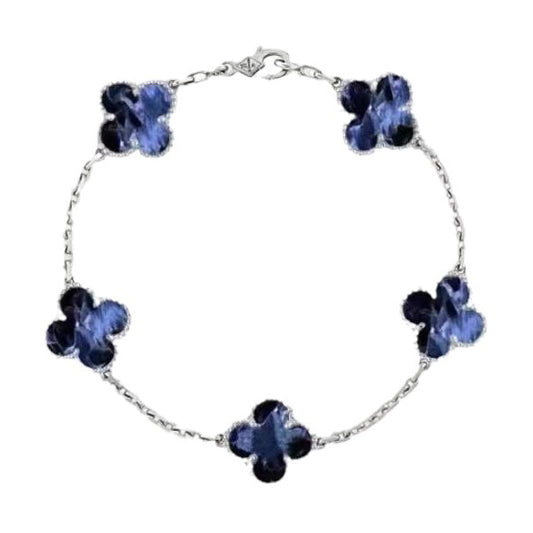 [Glitter Jewelry]CLOVER 5 MOTIF PIETERSITE SILVER BRACELET