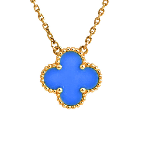 [Glitter Jewelry]CLOVER 15MM BLUE AGATE NECKLACE