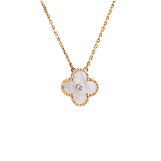 [Glitter Jewelry]CLOVER 15MM DIAMOND WHITE FRITILLARIA NECKLACE