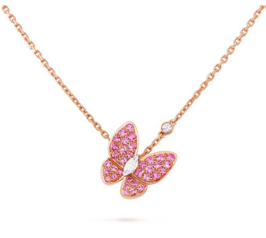 [Glitter Jewelry]BUTTERFLY RED DIAMOND ROSE GOLD NECKLACE