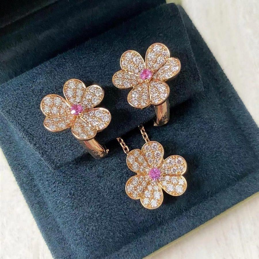 [Glitter Jewelry]FRIVOLE PINK GOLD FLOWER DIAMOND EARRINGS