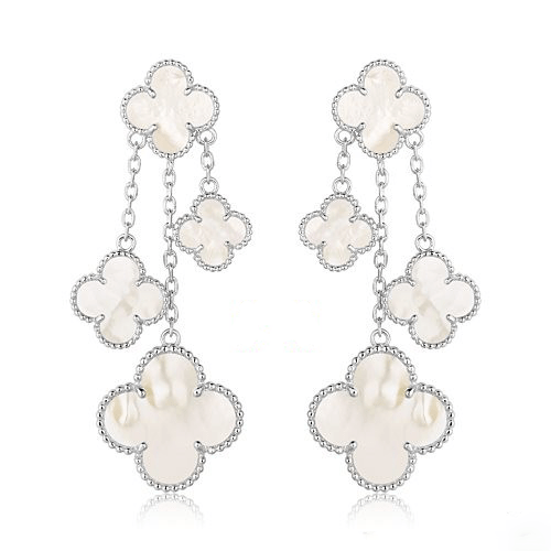 [Glitter Jewelry]CLOVER EARRINGS WHITE MOP 4 MOTIFS SILVER