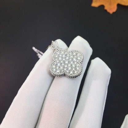 [Glitter Jewelry]CLOVER 25MM SILVER FULL DIAMOND BIG CLOVER NECKLACE