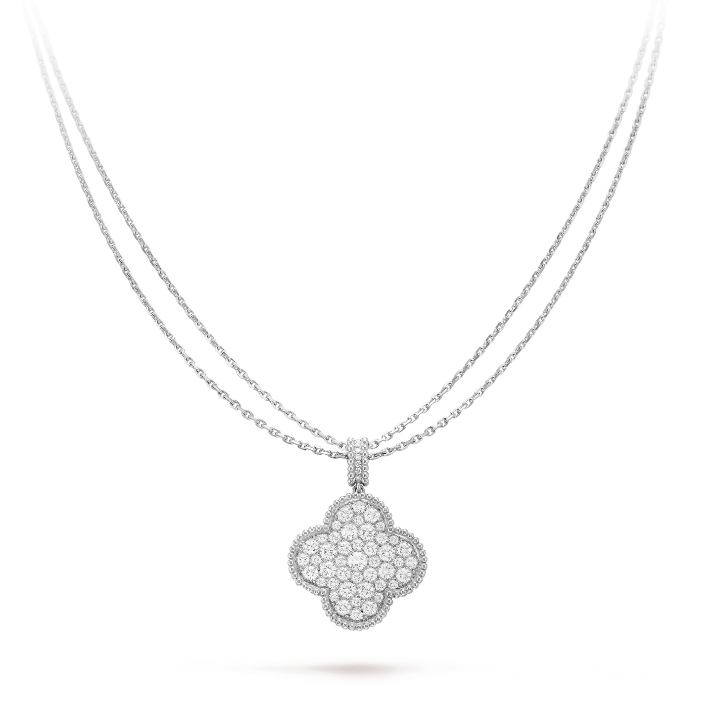 [Glitter Jewelry]CLOVER 25MM SILVER FULL DIAMOND BIG CLOVER NECKLACE