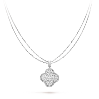 [Glitter Jewelry]CLOVER 25MM SILVER FULL DIAMOND BIG CLOVER NECKLACE