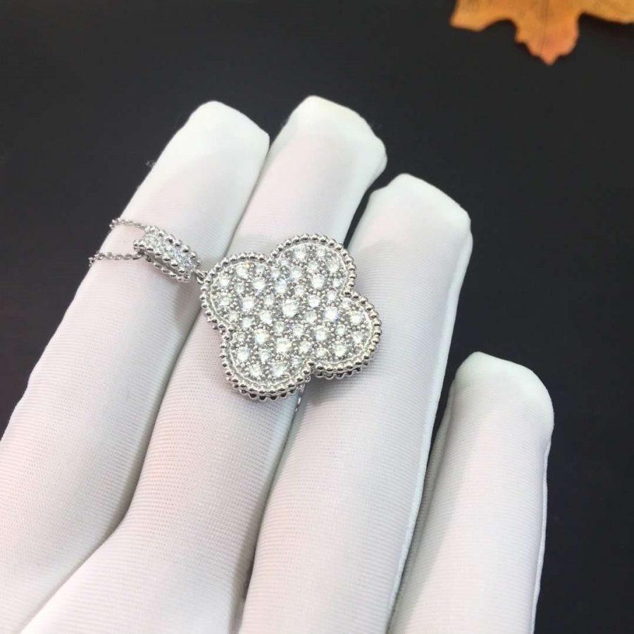 [Glitter Jewelry]CLOVER 25MM SILVER FULL DIAMOND BIG CLOVER NECKLACE
