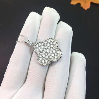 [Glitter Jewelry]CLOVER 25MM SILVER FULL DIAMOND BIG CLOVER NECKLACE