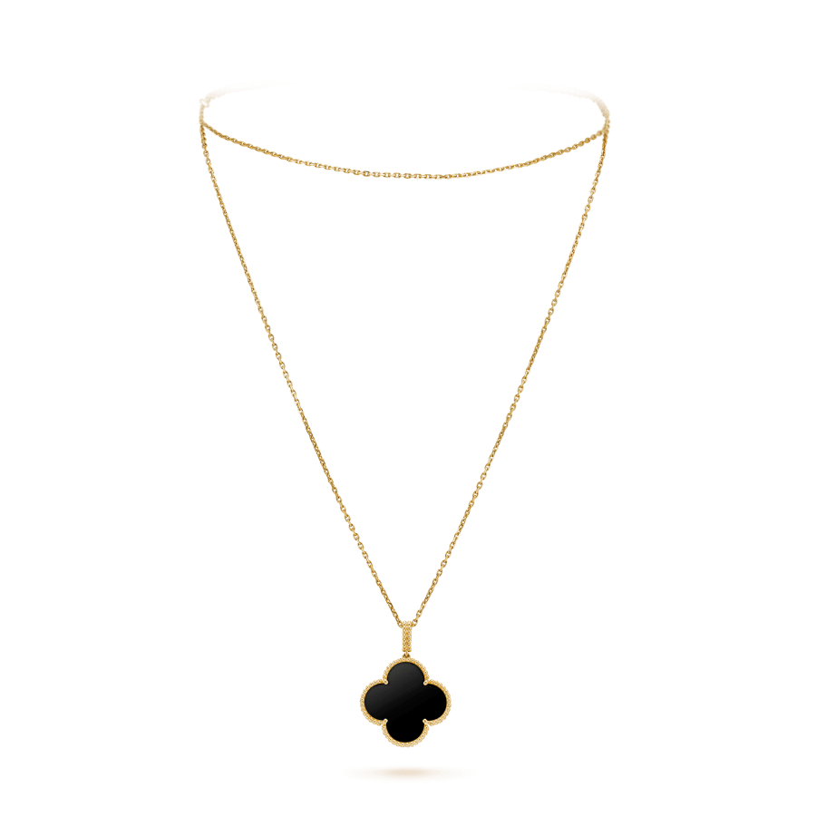 [Glitter Jewelry]CLOVER 25MM GOLD ONYX BIG CLOVER NECKLACE