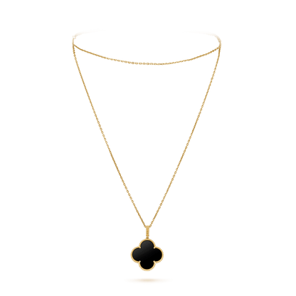 [Glitter Jewelry]CLOVER 25MM GOLD ONYX BIG CLOVER NECKLACE