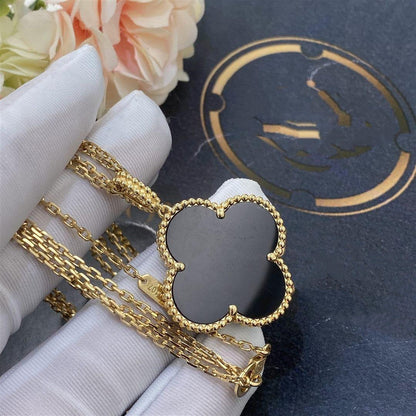 [Glitter Jewelry]CLOVER 25MM GOLD ONYX BIG CLOVER NECKLACE