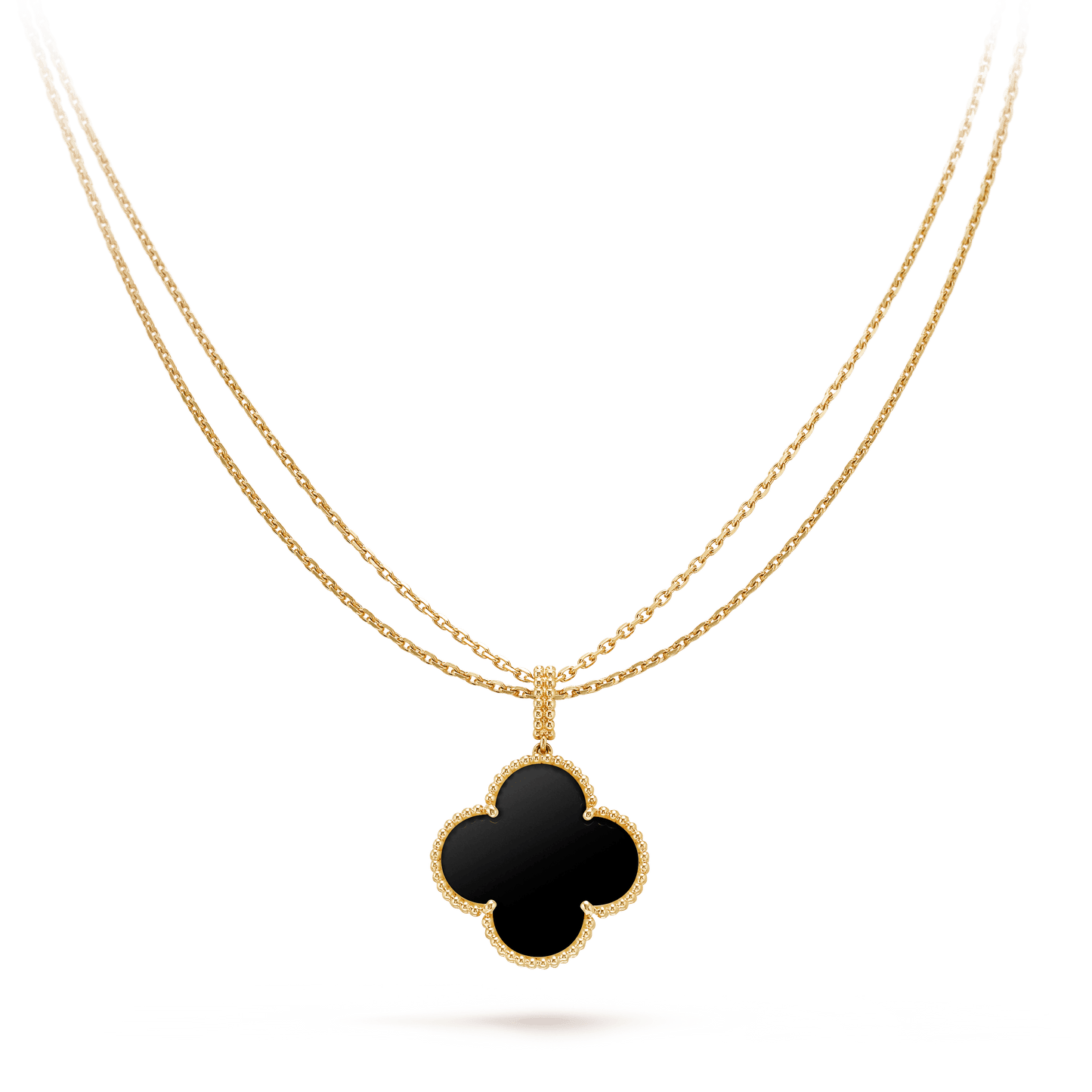 [Glitter Jewelry]CLOVER 25MM GOLD ONYX BIG CLOVER NECKLACE