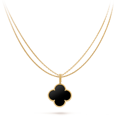 [Glitter Jewelry]CLOVER 25MM GOLD ONYX BIG CLOVER NECKLACE