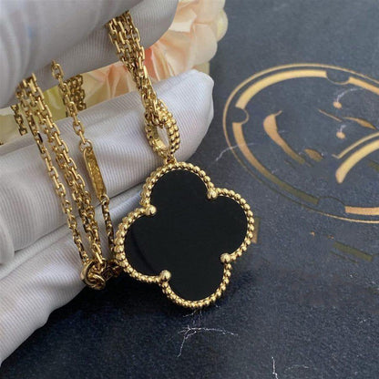 [Glitter Jewelry]CLOVER 25MM GOLD ONYX BIG CLOVER NECKLACE