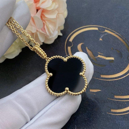 [Glitter Jewelry]CLOVER 25MM GOLD ONYX BIG CLOVER NECKLACE