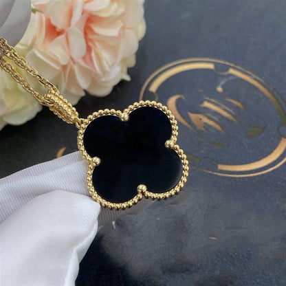 [Glitter Jewelry]CLOVER 25MM GOLD ONYX BIG CLOVER NECKLACE