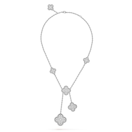 [Glitter Jewelry]CLOVER 5 MOTIFS SILVER DIAMONDS NECKLACE