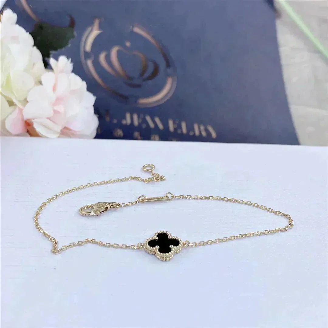 [Glitter Jewelry]CLOVER ONYX SINGLE FLOWER BRACELET