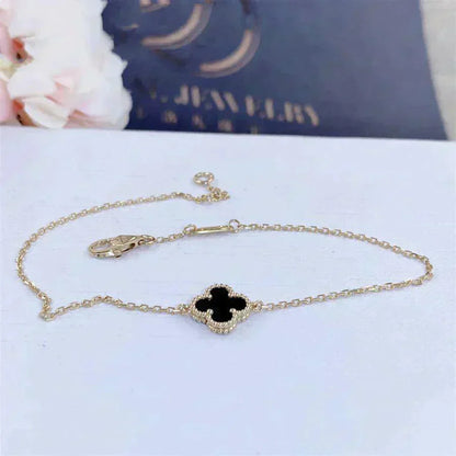 [Glitter Jewelry]CLOVER ONYX SINGLE FLOWER BRACELET