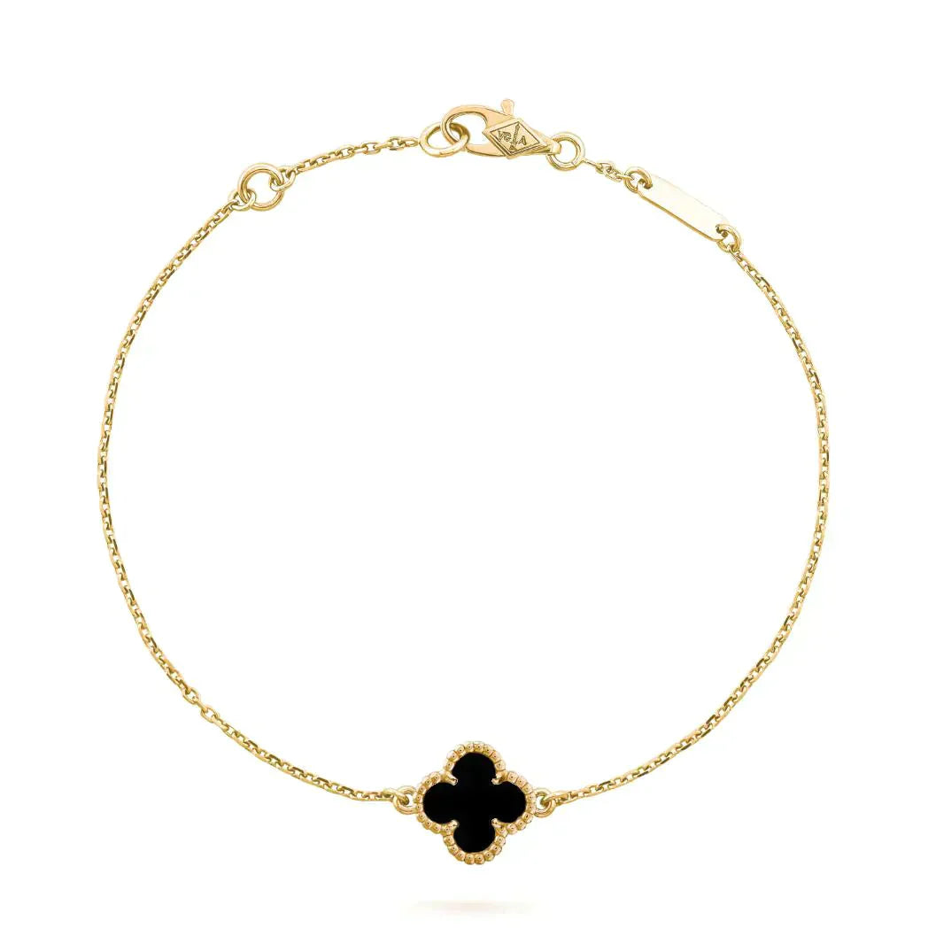 [Glitter Jewelry]CLOVER ONYX SINGLE FLOWER BRACELET