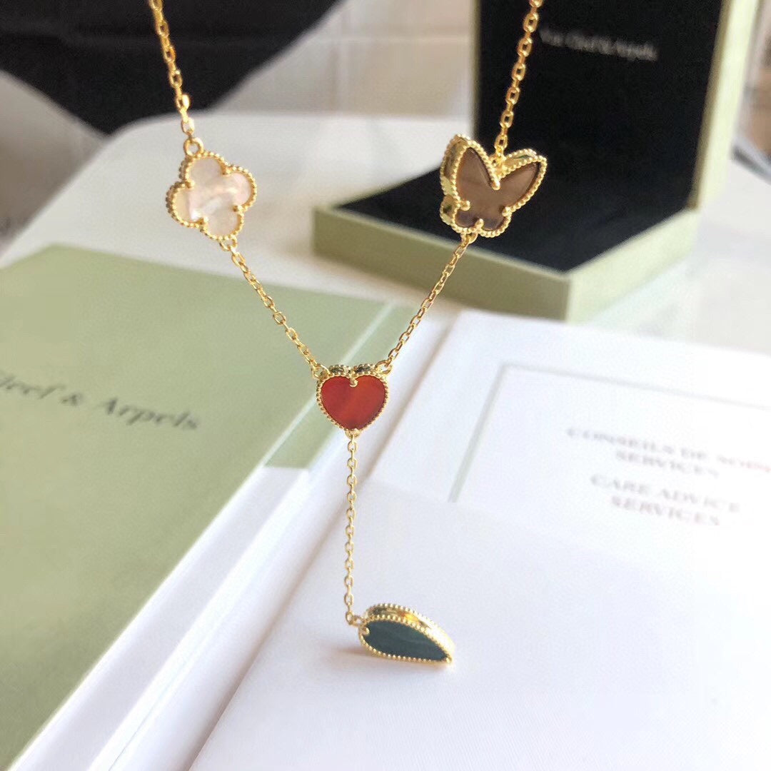 [Glitter Jewelry]LUCKY SPRING 4 MOTIFS ROSE GOLD NECKLACE