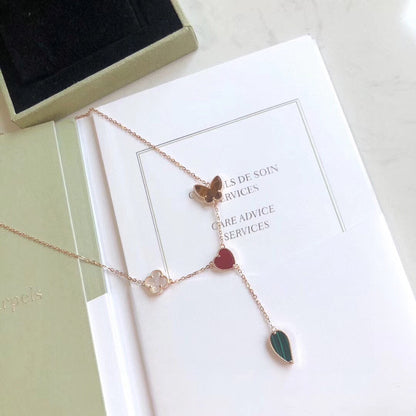 [Glitter Jewelry]LUCKY SPRING 4 MOTIFS ROSE GOLD NECKLACE