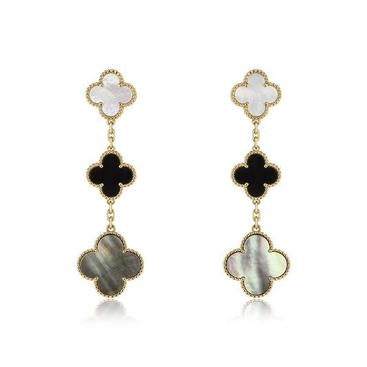 [Glitter Jewelry]CLOVER EARRINGS GOLD ONYX MOP 3 MOTIF