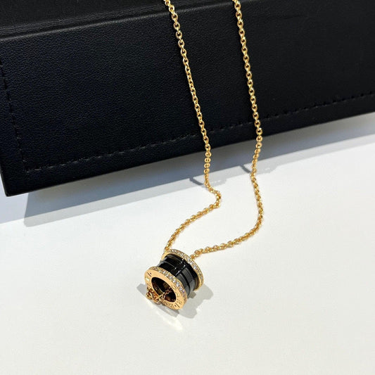 [Glitter Jewelry]ZERO 1 BLACK CERAMIC DIAMOND PINK GOLD NECKLACE