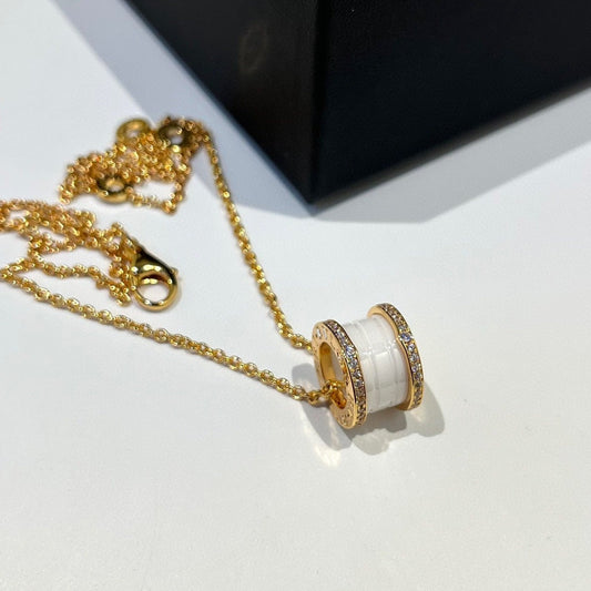 [Glitter Jewelry]ZERO 1 WHITE CERAMIC DIAMOND PINK GOLD NECKLACE